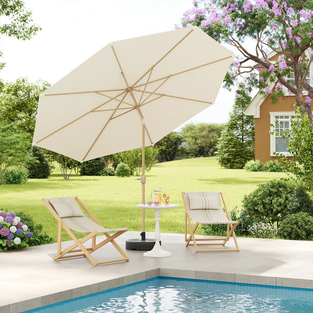 Grote ronde BukkitBow parasol met kantelfunctie en slinger, 300cm, met stijlvolle rand voor schaduw en comfort buiten.