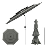 Grote ronde BukkitBow parasol van 292cm met slinger en kantelfunctie, geschikt voor buiten, met kleurrijke design en stevige constructie.