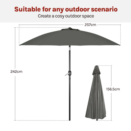 Grote ronde BukkitBow tuinparasol met 18 glasvezel baleinen en kantelfunctie, perfect voor schaduw in de tuin