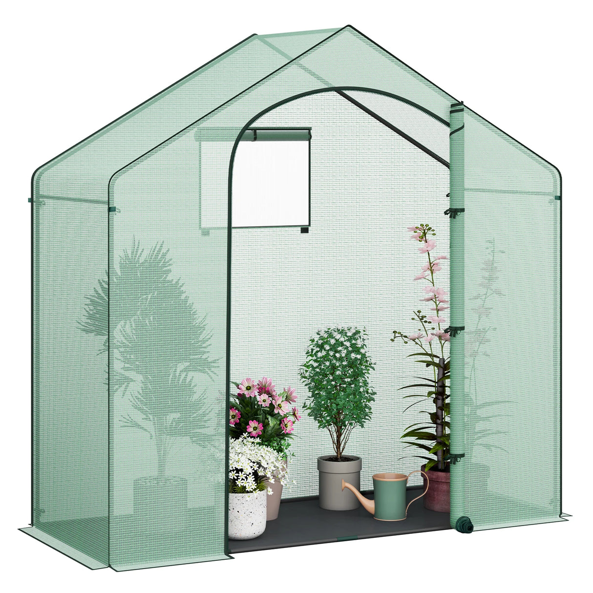 BukkitBow grote tomatenkas met puntdak, 200x80x200cm, wintervaste tuinkas voor tomaten en groenten, transparant PVC met ventilatieroosters