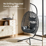 BukkitBow hangstoel met standaard, rotan en metalen frame, comfortabele Haag Ei stoel voor binnen en buiten.