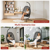 BukkitBow hangstoel met standaard, rotan en metalen frame, comfortabel Hagend Ei design voor binnen en buiten gebruik