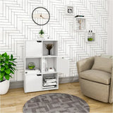 BukkitBow hoekboekenkast met deuren en 6 kubussen, compact formaat 59,7x29,7x91 cm, in zwart houtlook, voor woonkamer of kantoor