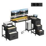 BukkitBow hoekbureau gaming bureau met RGB LED-verlichting, 5 laden, stopcontact en USB-poort, zwart en modern design
