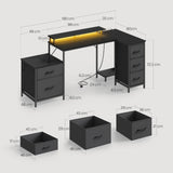 BukkitBow hoekbureau gaming bureau met RGB LED-verlichting, vijf laden, stopcontact en USB-poort, geschikt voor gamen en werken