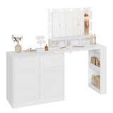 BukkitBow hoekkaptafel met 6 laden en LED-spiegel, flexibele opstelling, moderne kaptafel voor make-up en beautystoebehoren