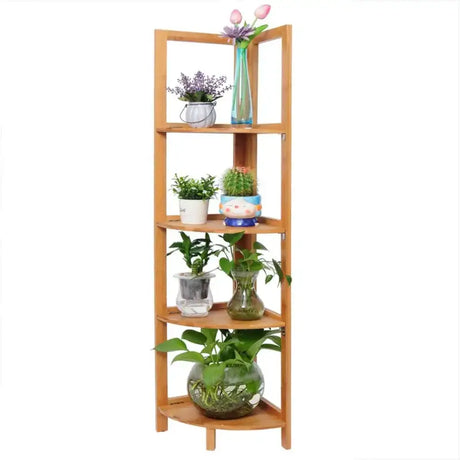 BukkitBow bamboe hoek- en wandplank met 4 opslagniveaus, robuuste en stabiele boekenkast, 27x27x120cm.