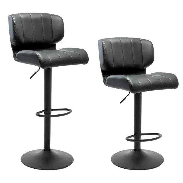 Set van 2 hoge barkrukken van kunstleer met rugleuning en voetensteun, verstelbaar in hoogte van 64-85 cm, door BukkitBow