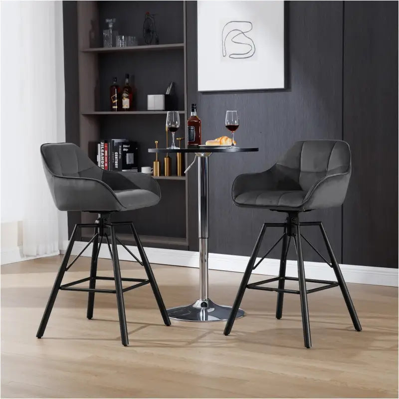 Set van 4 luxe velvet barkrukken van BukkitBow met rugleuning, armleuningen, patroon en draaibaar 360 graden.