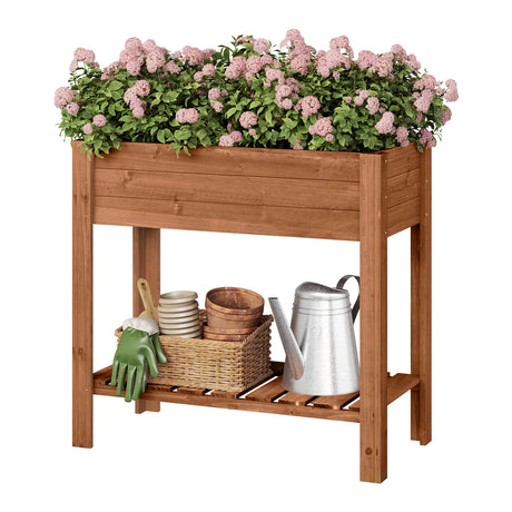 Houten kweektafel van BukkitBow met legplank, weerbestendig sparrenhout, mobiel moestuintje voor tuinieren en planten verzorgen