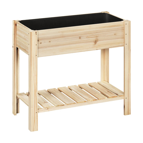 BukkitBow houten kweektafel met legplank, weerbestendig sparrenhout, mobiel moestuintje voor tuinieren en plantenverzorging.