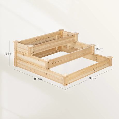 Houten moestuinbak met 3 niveaus en trapmodel van BukkitBow, geschikt voor buiten, zichtbaar in de afbeelding