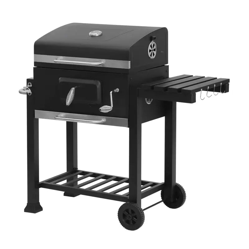 BukkitBow houtskoolbarbecue van staal met 2 grillroosters, verplaatsbaar, afmetingen 113x45,5x100 cm, geschikt voor buiten koken.