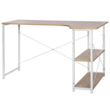 Industrieel hoekbureau van BukkitBow met 2 opbergplanken, compact ontwerp, 120x74cm, ideale werkplek voor thuis of kantoor.
