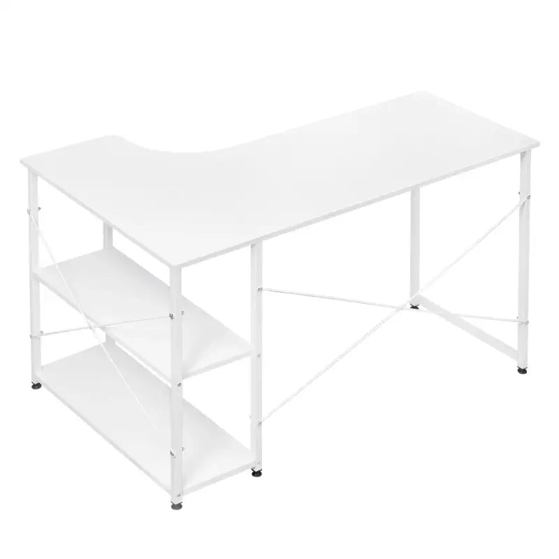 Industrieel hoekbureau van BukkitBow, compact design met 2 opbergruimtes, afmetingen 120x74cm, ideaal voor kantoor of thuisgebruik.