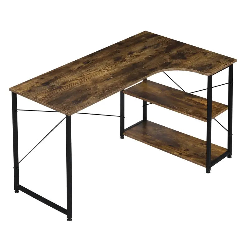 BukkitBow industrieel hoekbureau 120x74cm met 2 opbergplanken, compact design en robuuste afwerking voor thuis of kantoor