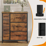 Industrieel dressoir van BukkitBow met 7 stoffen laden, hout, metaal en stof, rustiek bruin en zwart, 63,5x30x73 cm, veelzijdige opslag