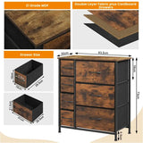 Industrieel BukkitBow dressoir met 7 stoffen laden, hout, metaal en stof, in rustiek bruin en zwart, 63,5x30x73 cm, veelzijdige opslag