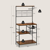 Industrieel keukenrek van BukkitBow met 5 planken en 10 haken in vintage bruin, ideaal voor keukenopslag en decoratie.