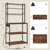Industrieel keukenrek van BukkitBow met 6 open planken en geïntegreerd stopcontact, perfect voor keukenorganisatie en stijl