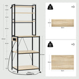 Industrieel keukenrek van BukkitBow met 6 open planken en ingebouwd stopcontact in een moderne keuken.