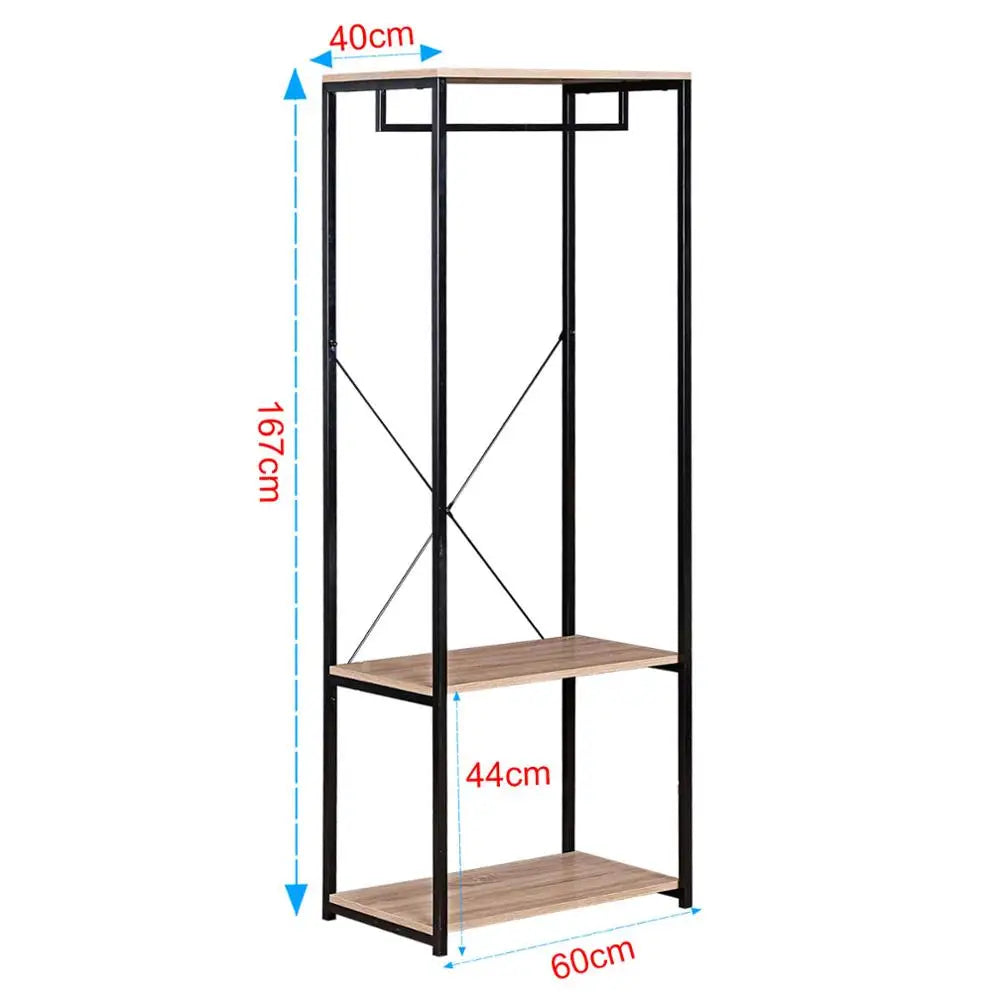 Industrieel kledingrek van BukkitBow met 2 legplanken, 167 cm hoog, stevig metalen frame voor kledingopslag
