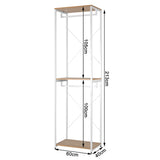 Industrieel BukkitBow kledingrek met 2 roedes en legplanken, 213 cm hoog, geschikt voor kleding en accessoires.