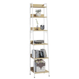 Industrieel ladderrek boekenkast van BukkitBow met 6 planken en 4 haken, gemaakt van zwart metaal, geschikt voor boeken en decoratie.