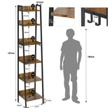 Industrieel ladderrek boekenkast van BukkitBow met 6 planken en 4 haken, gemaakt van metaal, geschikt voor boeken en decoratie.