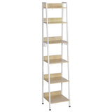 Industrieel ladderrek boekenkast van BukkitBow met 6 planken en 4 haken, gemaakt van metaal, geschikt voor stijlvolle opslag.