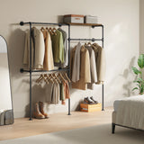 Industrieel wandmontage kledingrek van metaal van BukkitBow, open ontwerp voor kleding en accessoires in moderne stijl.