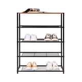Industrieel schoenenrek met zitting van BukkitBow, 4 niveaus van metaal voor schoenen en accessoires.