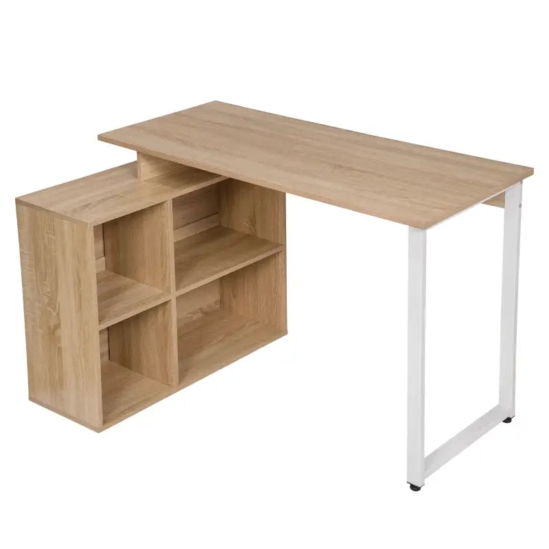 Industriëel BukkitBow bureau met 4 opbergvakken, wit, licht eiken en donker beukenhout, multifunctioneel design, 118x50cm
