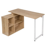Industriëel BukkitBow bureau met 4 opbergvakken, wit, licht eiken en donker beukenhout, multifunctioneel design, 118x50cm