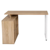 Industriële BukkitBow bureau met 4 opbergvakken, wit, licht eiken en donker beuken hout, multifunctioneel design, 118x50cm