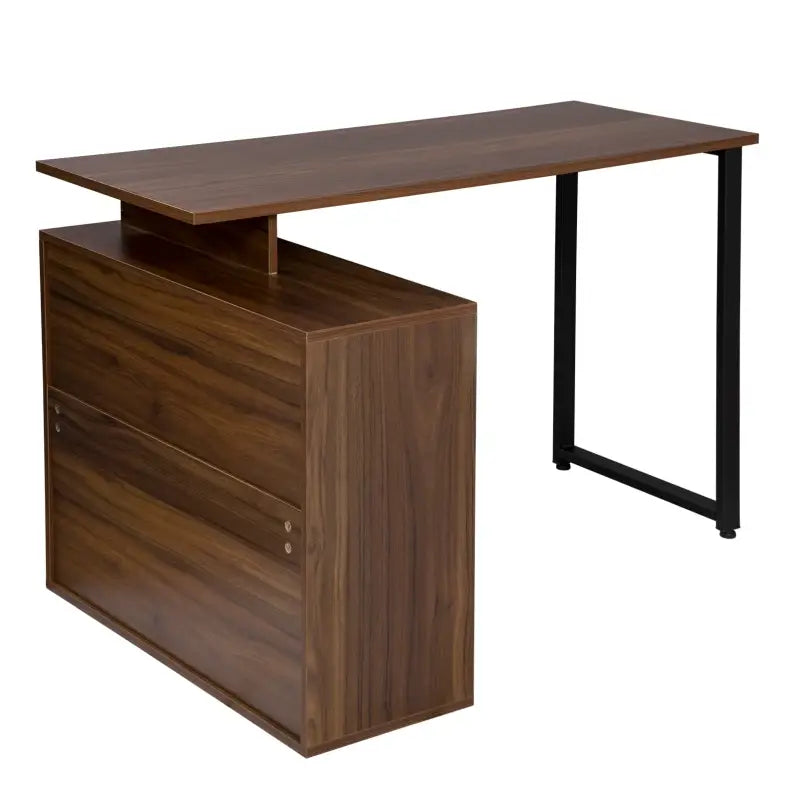 Industriële BukkitBow bureau met 4 opbergvakken, wit licht eiken en donker beuken hout, multifunctioneel ontwerp, 118x50cm