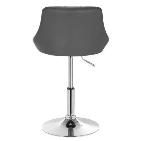 Industriële BukkitBow barkruk met rugleuning, verstelbare zithoogte 42-58cm, kunstleer zitting en metalen onderstel.