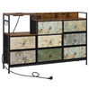 Industriële BukkitBow commode met 8 laden en ingebouwd stopcontact, zwart metalen frame en houten details, modern dressoir.
