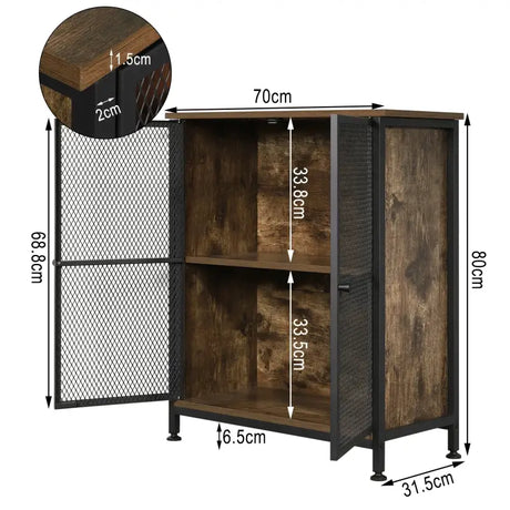 Industriële BukkitBow dressoir met staal en hout, ruime opbergruimte, eenvoudig te monteren, 70x30x80cm.