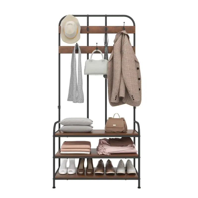 Kapstok Met Bank - Stevige Metalen Kapstok Met Schoenenrek en Haken Voor Hal, Woonkamer, Kleedkamer - 80/100x33x172CM
