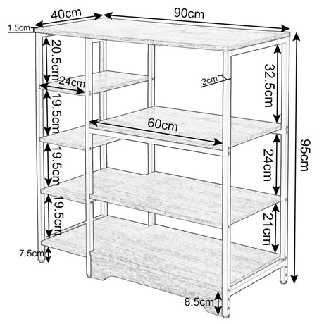 BukkitBow industriële keukentrolley met grote capaciteit van 90x40x95cm, milieuvriendelijk materiaal, multifunctioneel opbergsysteem