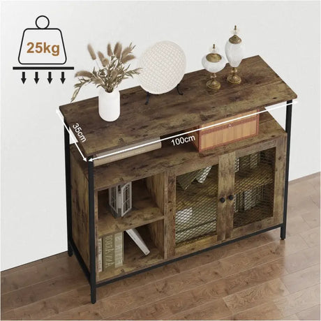BukkitBow industriële dressoir met retro design, stevige houten opbergkast met veelzijdige opslag, 100x35x80cm, stijlvol en functioneel.