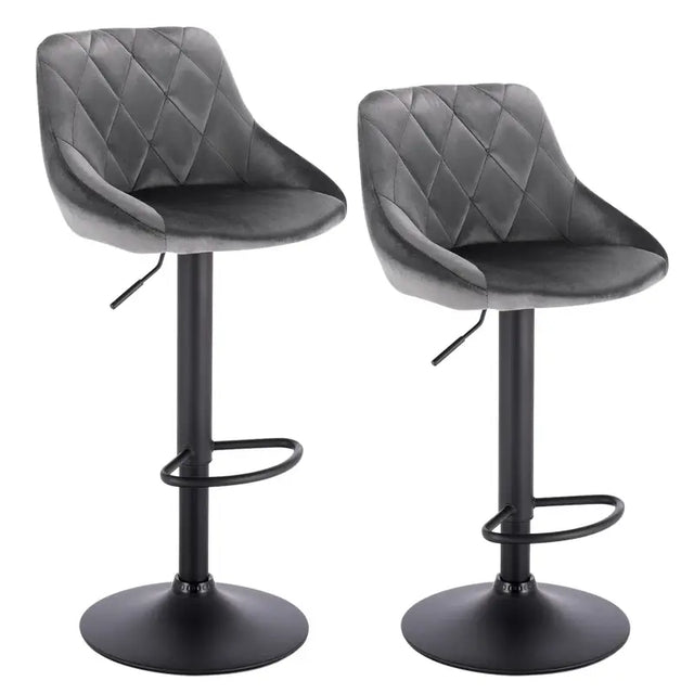 Set van 2 BukkitBow industriële velvet barkrukken met rugleuning en verstelbare zithoogte, 60-82 cm, stijlvolle zitopties.