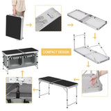BukkitBow inklapbare campingtafel met stevig blad, geschikt voor 4-6 personen, 120x47x62/69,5 cm, maximale belasting 30 kg