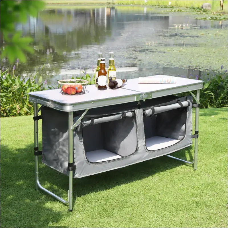 BukkitBow inklapbare campingtafel met stevig blad, geschikt voor 4-6 personen, 120x47x62/69.5 cm, tot 30kg belasting.