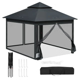 Inklapbare BukkitBow partytent 3x3m met dubbel dak en muggennet, geschikt voor buitenfeestjes en evenementen.