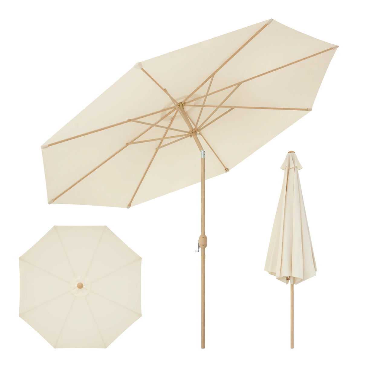 BukkitBow kantelbare tuinparasol met slinger, 300cm, UV-bescherming, ondersteboven in tuin met zonwerende stof en houten stok