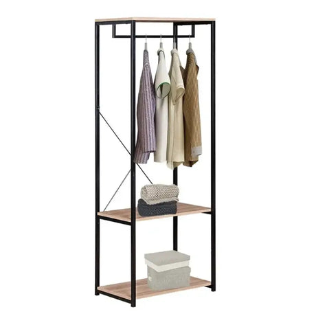 BukkitBow kledingrek met stalen en houten kapstok, inclusief 2 opbergplanken, 60x40x167cm, max 20 kg, modern design