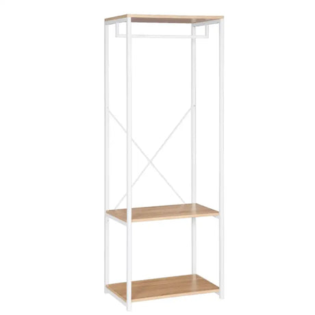 BukkitBow kledingrek met stalen en houten kapstok, inclusief 2 opbergplanken, afmetingen 60x40x167cm, max 20 kg.