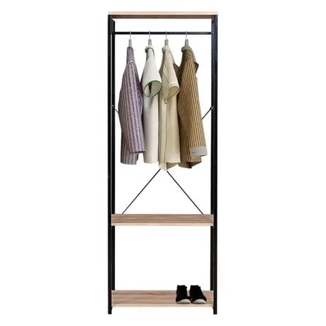 BukkitBow kledingrek met staal en hout, inclusief 2 opbergplanken, max 20 kg, afmetingen 60x40x167 cm, geschikt voor kleding.
